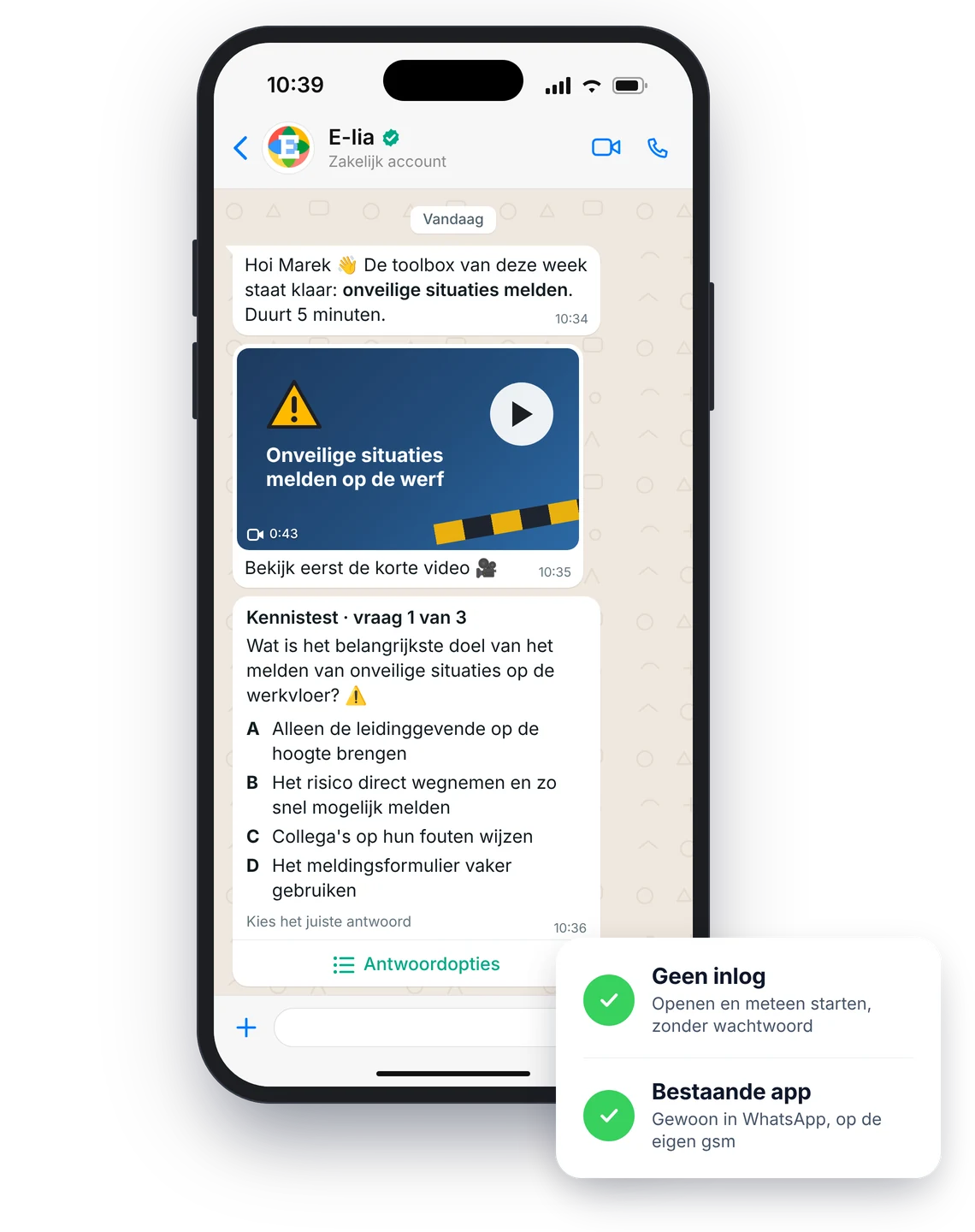 Toolbox via WhatsApp: video en kennistest op de gsm, zonder inlog en zonder nieuwe app