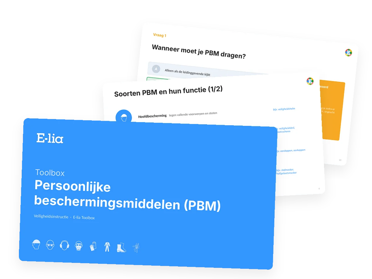 Toolbox PBM van E-lia: PowerPoint met slides over soorten PBM en een quizvraag