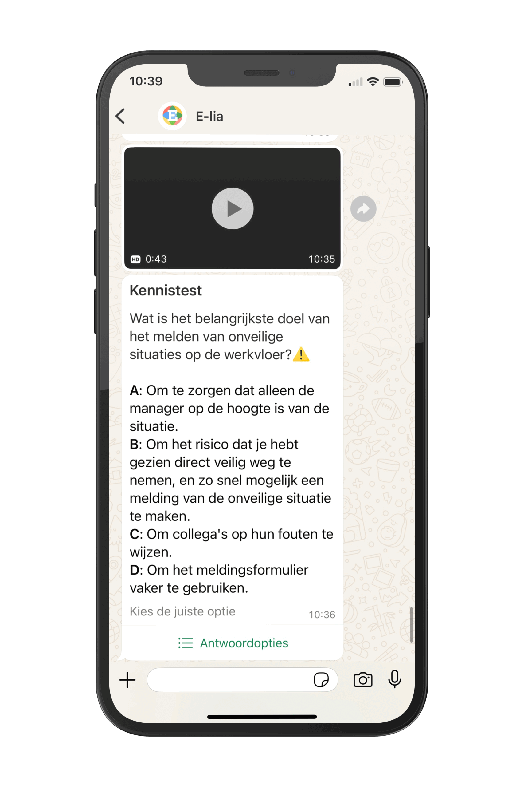 Toolboxmeeting via WhatsApp op een gsm, verstuurd met E-lia